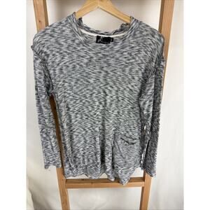 NWT Fenini Black White Crew Neck Raw Seams Long Sleeve Tunic #0985 Size XS